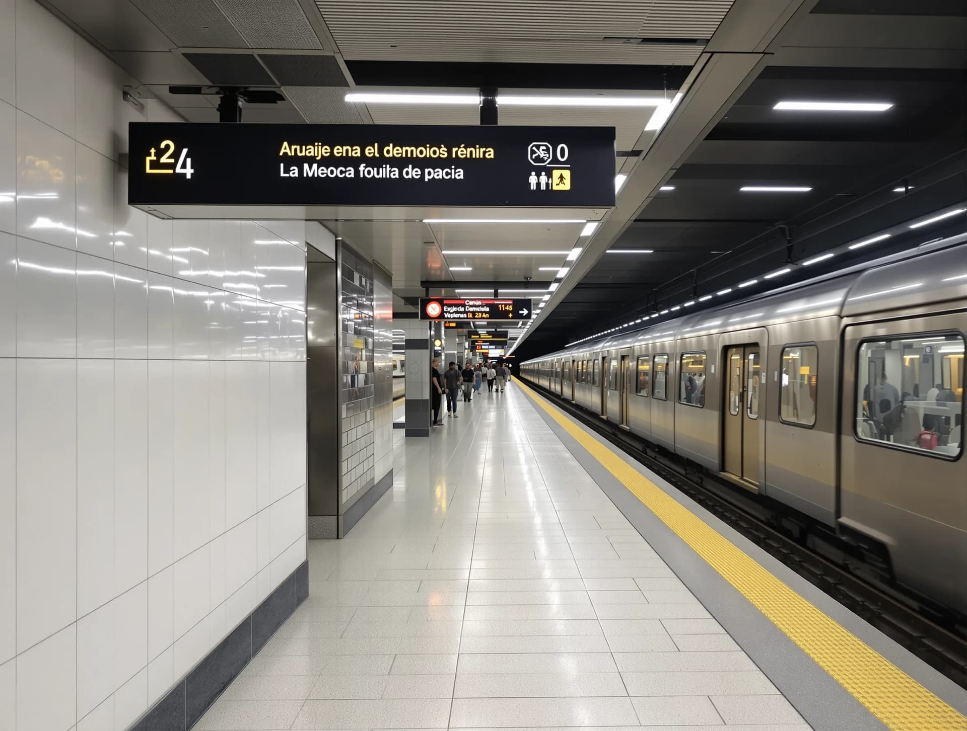 Interior moderno da estação de metrô de São Paulo com plataforma limpa e iluminação LED