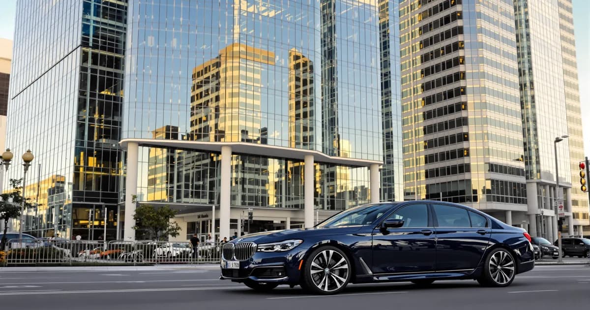 Executive transportation service in São Paulo Faria Lima business district with modern skyline