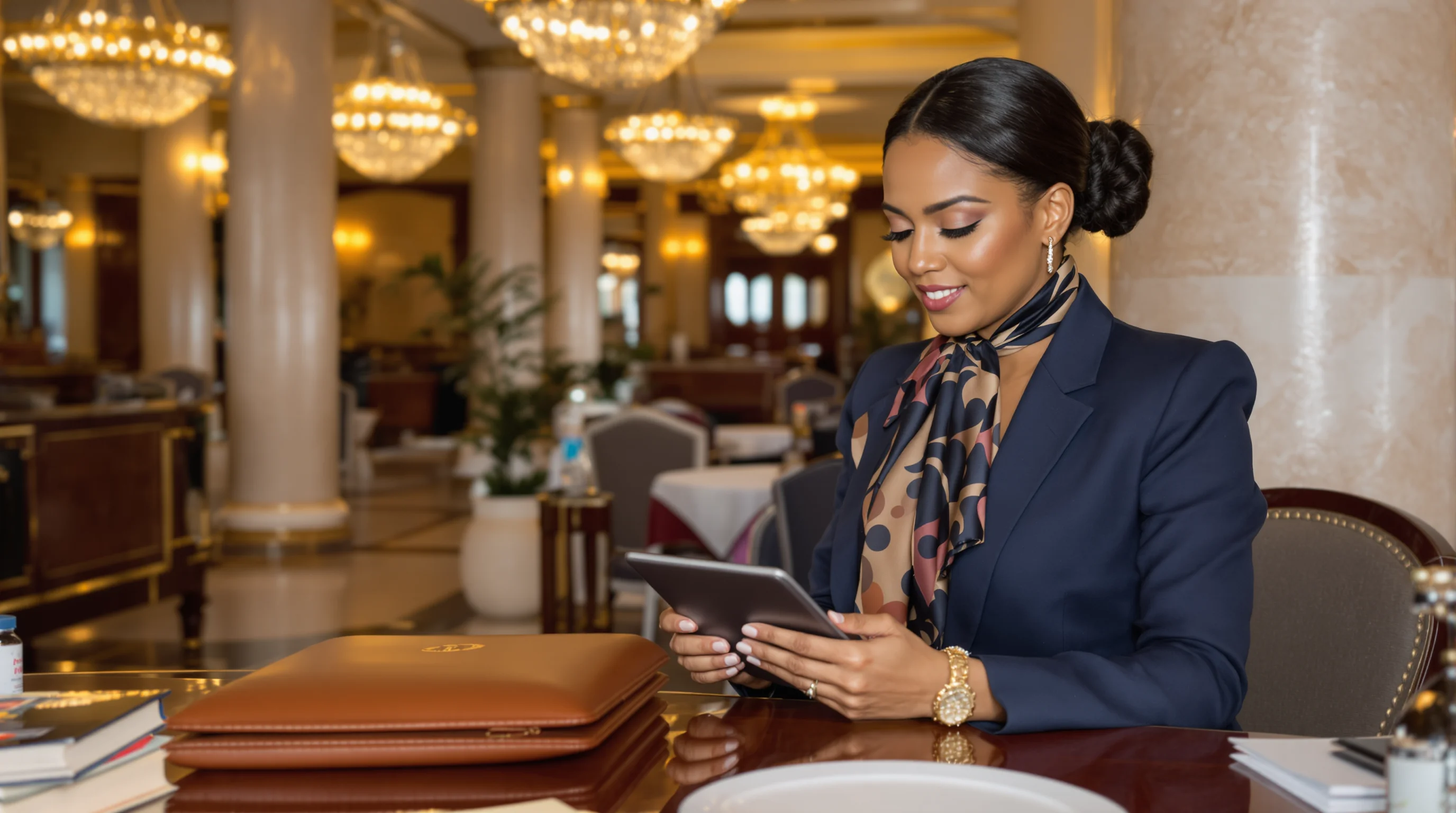 Serviços de concierge premium - Concierge profissional organizando experiências VIP, reservas exclusivas, e planejamento de viagens de luxo