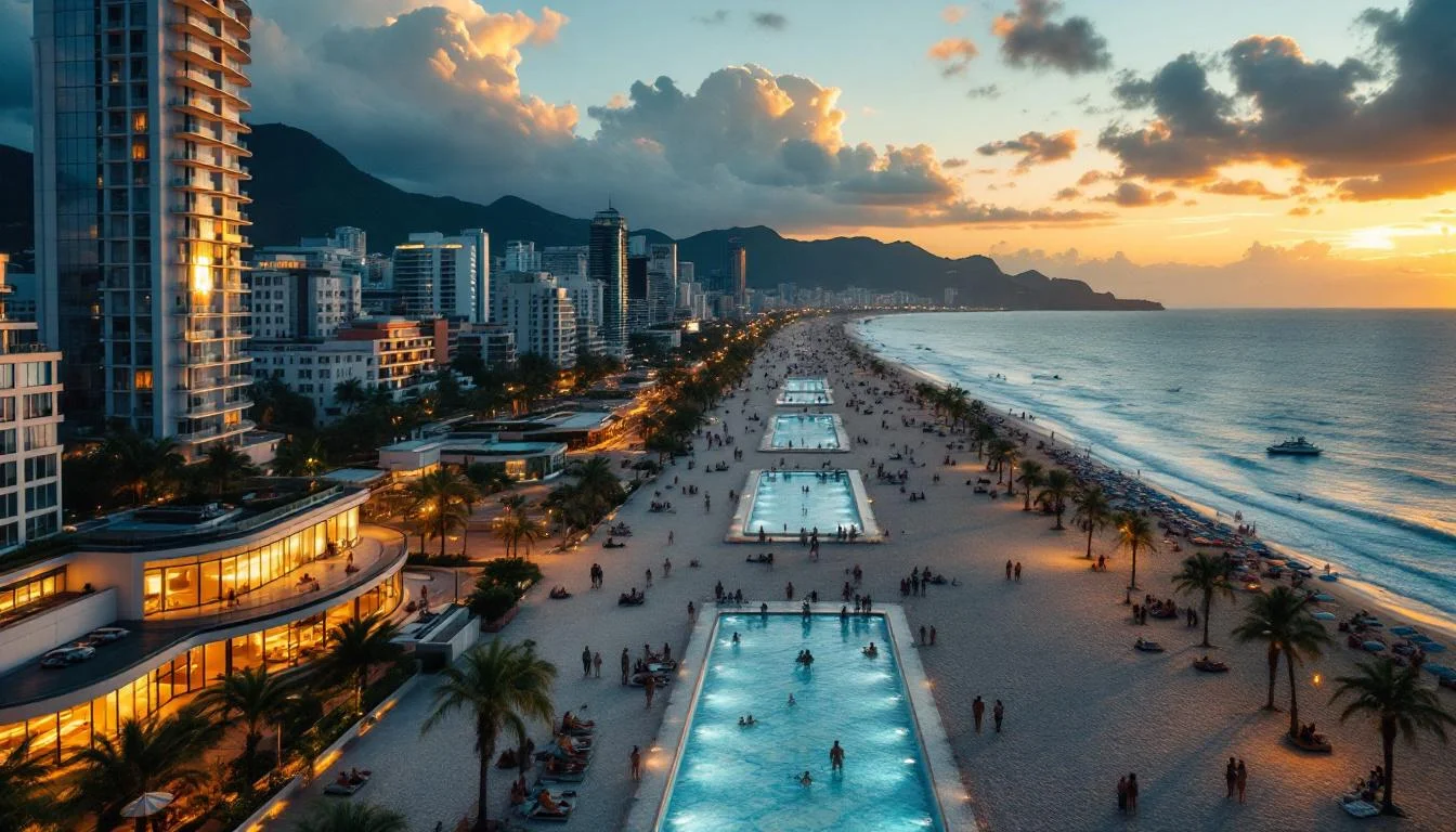 Copacabana at sunset from a suite balcony — the quiet hour before dinner