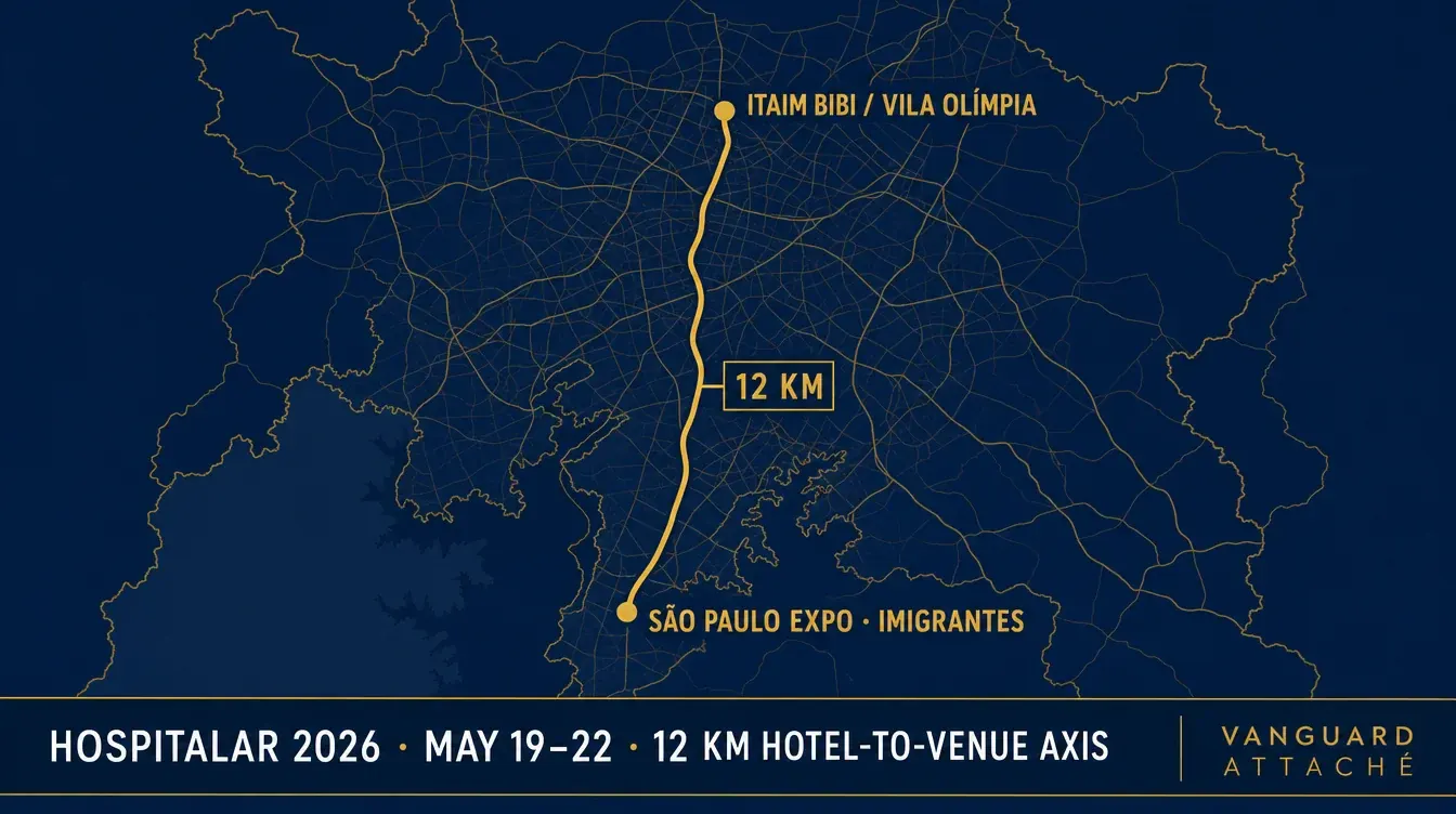 Map of the Imigrantes – Itaim/Vila Olímpia corridor in São Paulo with the 12 km axis highlighted